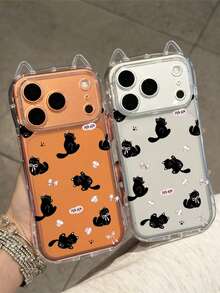 1个蛋糕蝴蝶结俏皮黑猫透明手机壳，猫耳设计，气垫防摔，1.5mm柔软TPU外壳，适用于 17/17Pro/Air/17PROMAX/16/16Pro/16PLUS/16Promax/15Promax/11/12/13/14/15Plus/15Pro/14Pro/13Pro