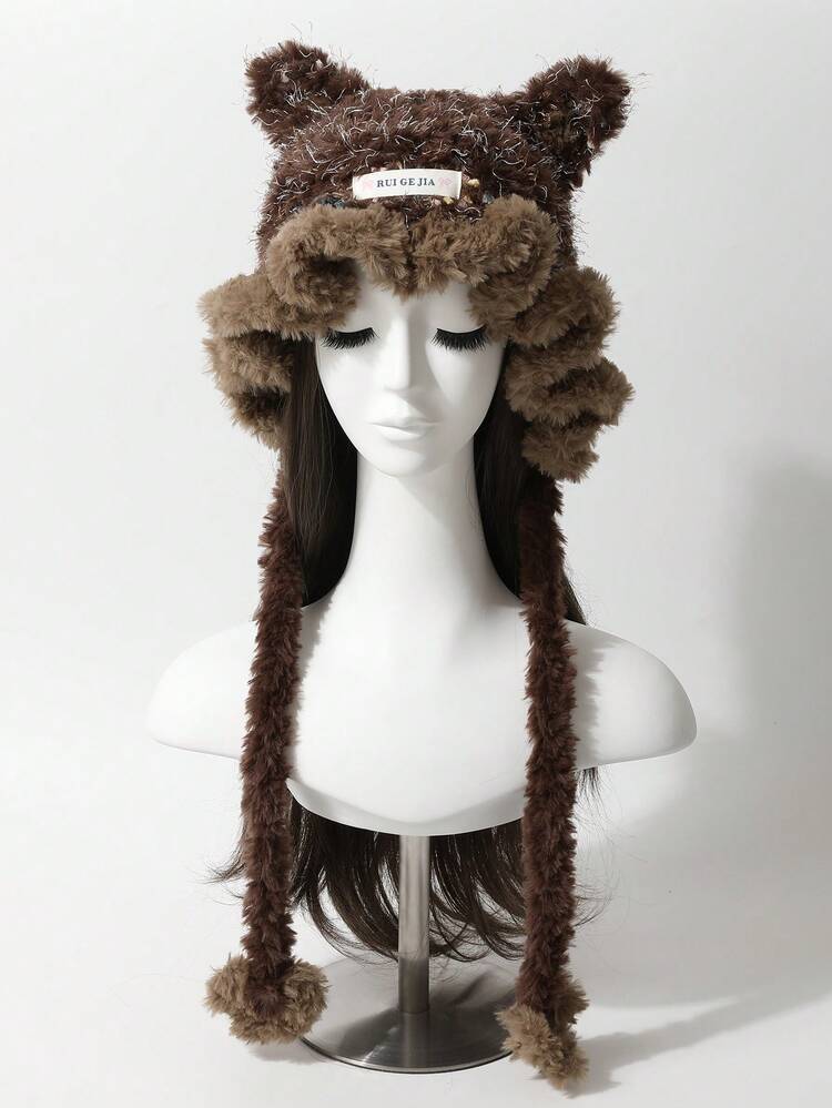 1pc Handmade Knitted Cute Cat Ear Jellyfish Beanie Hat For Women