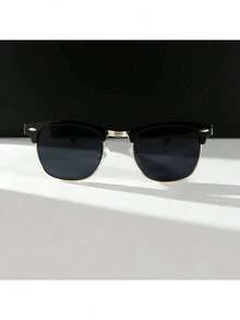 Gafas de hombre con montura metálica de media montura - Montura, material metálico ligero y duradero, adecuado para ocasiones diarias y formales - Versátil desde lo casual hasta lo formal, diseño de moda, apariencia elegante, artesanía de alta gama, Producto QJOK - Dorado, negro, gris - Ver 3