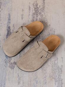 男士穆勒鞋，新款春季复古休闲一脚蹬鞋，宽松舒适，闭趾平底穆勒鞋，配有可调节绑带，有四季皆宜的非抓绒款和秋冬季保暖款可选。 - 卡其色 - 查看 6