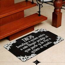 Felpudo - Antideslizante, felpudo de poliéster lavable a máquina con cita inspiradora en español, perfecto para uso interior/exterior en sala de estar, dormitorio, cocina, baño, patio y pisos de madera dura, felpudo interior/exterior | Felpudo con borde floral | Felpudo lavable a máquina, alfombras para sala de estar - 1 uds. - Ver 5