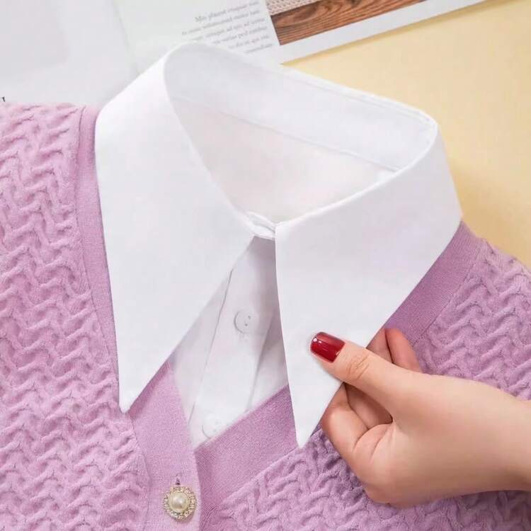 Solid Color Minimalist Shirt Style Detachable Collar, Professional Multi-Functional Pointed Collar Fake Collar Shirt Collar Suitable For Autumn And Winter - Large Pointed Collar White - View 2