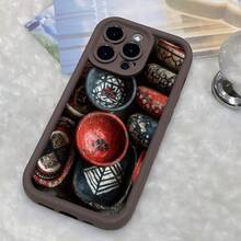 Cubierta de telefono con diseño de cuencos artesanales negra con patrones coloridos para uso diario y decorativo - Negro - Ver 4