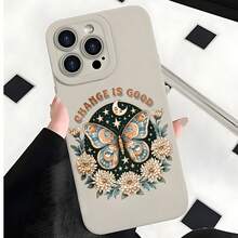 2026 nueva funda de teléfono esmerilada, funda de teléfono con mariposa y flores con texto "El cambio es bueno" para  17 15 Pro Max  17 14 Pro  17 13  Galaxy S23 S22 S21 protector de teléfono funda de pareja regalo para novio novia regalo de vacaciones - Negro - Ver 3