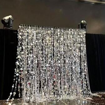 银色亮片窗帘，适用于派对、婚礼、家居装饰、卧室墙面、门口隐私，易于安装。