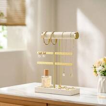 2 Tier Bracelet Holder Display - Detachable T Bar Beige Velvet Bracelet Holder Jewelry Holder Organizer For Bracelet Necklace Earrings Rings - 米色 - 查看 6