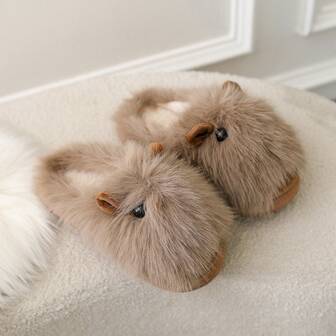 Women's Comfortable Plush Slippers, Warm Indoor Lightweight Slippers For Winter, Cute Capybara Funny Design