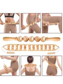 6合1按摩器木制按摩器，塑形按摩工具套装，木制理疗工具，用于缓解肌肉疼痛、塑形、勾勒轮廓和消除橘皮组织。 - 彩色 - 查看 3