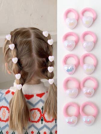 10/30 piezas Coleteros con perlas en forma de corazón y estrella, diademas de toalla rosa