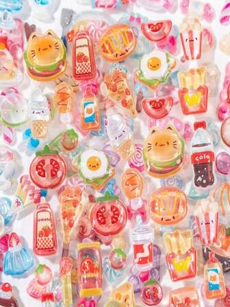 3d Stereoscopic Relief Cute Particle Stickers, Hamburger Candy Sushi Stickers, Diy Children's Handmade Decorative Transparent Stickers.Decorative Sticker Gifts. Home Room Decoration, Party Decoration, Birthday Gifts, Various Festival Gifts Selection, Fashionable. Fashion Items.DIY. It's A Gift For Friends Or Partners.