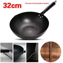 32cm Pure Iron Wok Non Coated Cast Iron Pan For Gas Induction Cookers UK - Black - View 7