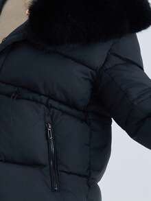 Women's Winter 2025 Coat – Hooded Fluffy, Warm Padding, Adjustable Waist, Casual Style - Black - View 5
