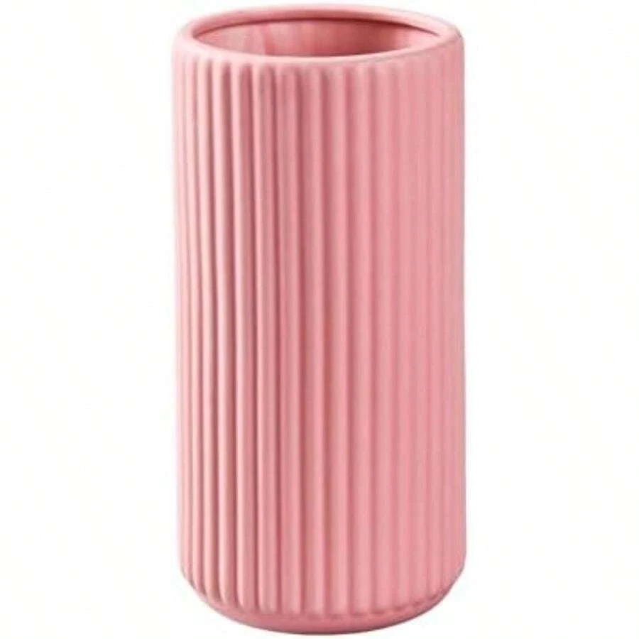 Florero de 7.5 pulgadas de vidrio grueso verde para estantería, mesa de cena, computadora de oficina interior, sala de reuniones, baño, encimera, decoración del día de Navidad(Cerámica Rosa M) - Multicolor - Ver 1