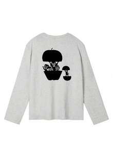 T-Shirt Long Sleeve Autumn Ladies Fashion T-Shirt Office Casual 210g Cotton Character Print Loose Fit Black Y2K Ladies Tops - 淺灰色 - 查看 4