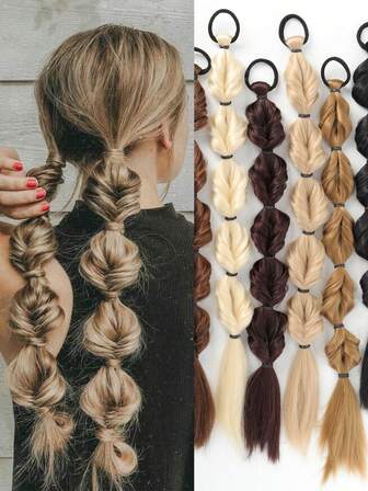 Peluca con coleta de 20 pulgadas, trenza de burbuja, trenza retorcida, coleta con nudo, rastas, trenza de farol