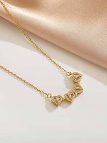 1pc Fashionable & Minimalist Gold-Color Four-Leaf Clover Pendant Necklace (OPP Bag Packaging) - Yellow Gold - View 3