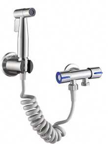 节水不锈钢马桶配件套装 - 包括小便器冲水阀、免钻孔增压器和带阴喷头的双用途角阀 - 轻松升级浴室，浴室配件，浴室工具