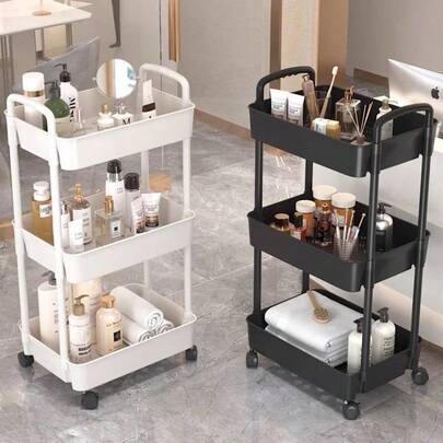 1 Wheeled Multi-Layer Mobile Storage Rack, Portable Multifunctional Handcart, Children's Toy Storage Rack, Minimalist Bookshelf, Snack Storage Rack, Dressing Table Cosmetic Compartment Storage Rack, Kitchen Utensil Storage Rack, Multifunctional Plastic Service Handcart, Suitable For Home Bathroom, Kitchen, Living Room And Study, Suitable For Home Storage And Home Decoration.