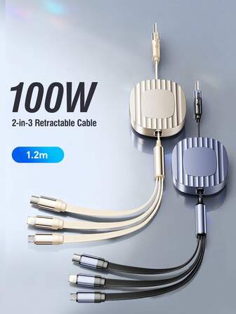 2-IN-3 Fast Charging Charger Cable &Retractable One Tow Three Cable, TPE Material Charging Data Line Compatible With Iphone17/16/15/14/13/12/11 Pro Max/XS MAX/XR/XS/X/8/7 Plus/Vivo/OPPO And Compatible With Samsung Series, Compatible With Huawei,Universal High Efficiency Charge Cable Compatible With IPhone, Android