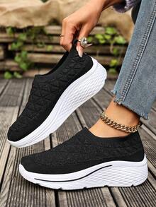 2025 Women's New Casual Versatile Sneakers, Solid Color Breathable, Suitable For Spring, Summer, Autumn, Outdoor Slip-On - Black - View 3
