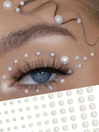 1/2片装 3D白色珍珠饰品自粘水钻，珍珠美妆贴纸，亚克力闪亮宝石化妆贴纸，珍珠面部装饰贴纸，美甲水钻装饰，眉眼妆贴纸，女士时尚配饰贴纸，美人鱼服装贴纸，面部水钻贴纸