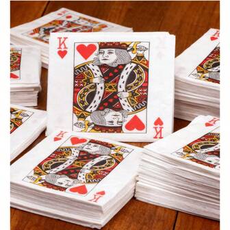 20 piezas/paquete Servilletas de papel con impresión de cartas J Q K, pulpa de madera virgen de alta calidad, textura suave, inodoro, decoraciones con temática de juegos de cartas para hoteles, restaurantes, fiestas, festivales. 15% de variación de color, color aleatorio