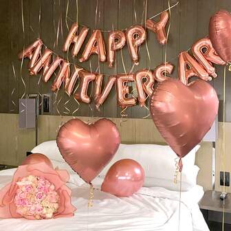 18pcs/Set Happy Anniversary Decoration Balloons (Gold, Silver, Rose Gold, Red), 18-Inch Heart-Shaped Foil Balloons, Heart Foil Balloons, Suitable For Valentine's Day, Anniversary, Engagement, Wedding, Romantic Home Decor, Romantic Holiday Decor, Party Decor