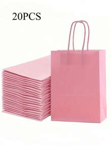 10 个粉色礼品袋 - 适合情人节、生日、婚礼等。| 可重复使用的购物和外卖袋，带手柄（5.9 英寸 * 8.2 英寸）