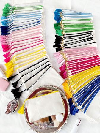 Set de 1/5/10/20 piezas, Bolsas de cosméticos con decoración de borlas estilo bohemio minimalista clásico, con decoración de metal y borlas de colores con cremallera, Set de bolsas pequeñas hechas a mano DIY, Bolsa de cosméticos portátil, Bolsa de aseo, Estuche de lápices