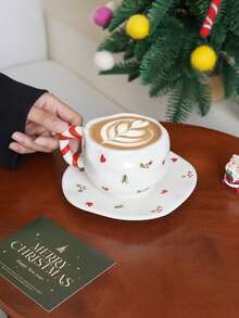 CMYD Studio 1 szt. 280 ml Oryginalny styl nordycki Ręcznie robiony ceramiczny zestaw filiżanek do kawy i spodków, wielokolorowa kratka, serce, chmura, kwiatowy wzór, nadaje się do popołudniowej herbaty, mleka, latte, talerzy deserowych - świetny prezent