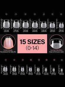 450/240/120 buc vârfuri de unghii acrilice pătrate ultra scurte, în cutie, 15 dimensiuni, unghii false acrilice pe jumătate mate în interior, potrivite pentru saloane de unghii și unghii DIY pentru unghii sau accesorii pentru unghii - clar - Vizualizare 8