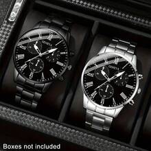 2 件/套男士石英圆形表盘商务休闲手表和手链组合礼品套装，适合情人节、新年、圣诞节、生日礼物送给家人和朋友 - 銀色 - 查看 8