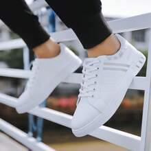 1 Size Smaller Men's Low-Top Pure White Skateboard Shoes - Breathable Fabric Lining, EVA Insole, Non-Slip Rubber Sole, Suitable For Outdoor Leisure Activities, Walking, Jogging, Travel - Lace-Up Closure, PU Upper, Round Toe, Essential For Spring And Autumn - white ash - View 5