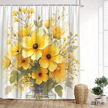 Floral Shower Curtain, Elegant Yellow Flowers Shower Curtain For Bathroom, Waterproof Fabric Shower Curtain Set With 7 Hooks 66x72 Inches Bathroom Accesssories Bathroom Deccor Bathroom Essentials Home DéCor - 彩色 - 查看 6