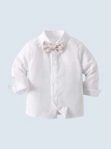 BOARNSEORL 三件套男童绅士套装 - 白色衬衫配领结、马甲和裤子，时尚百搭，适合生日派对、周年纪念、婚礼等场合。 - 杏色 - 查看 6