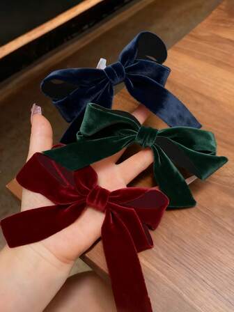 1/3件套可爱蝴蝶结发夹，有酒红色、藏蓝色和深绿色可选 - 精美布艺发饰，适合女性，完美搭配休闲或节日装扮。发夹、发卡、发带，也适用于学校活动、发饰、发夹等。