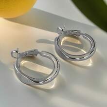 Pendientes de aro de zirconia de doble capa geométricos ovalados huecos de la serie Circle, elegantes y de múltiples capas, al por mayor - 32#E4427 Diamante púrpura - Ver 38