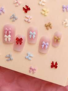 100pcs/300pcs Per Bag Cute Multicolor Solid Color Mini Resin Bows, 6 Colors 6 Shapes Small Bows, Suitable For Phone Cases, Scrapbooking, Jewelry Making And Nail Art Decoration! Nails Nail Charms - Multicolor - View 6