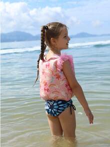 Cute Girls Pink Rainbow Floatation Swimsuit Top - Buoyancy Vest, Water And Beach Swimming Gear
