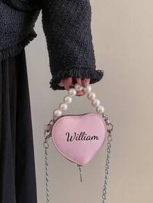 Customized Mini Minimalist Solid Color Heart-Shaped Pearl Handbag, Showcasing Exquisite Valentine's Day Vibe, Can Be Printed With Your Name Or Holiday Greetings. Suitable For Daily Life, Outings, Travel, Shopping, Dancing And Other Occasions. Also An Ideal Choice For Christmas, Thanksgiving, Back To School, Work, Commuting, Parties And Gatherings. A Perfect Gift For Friends, Classmates, Daughters And More. - Multicolor - View 15