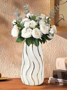 Jarrón decorativo blanco y dorado - Decoración escultórica moderna para la mesa, adecuado para la sala de estar, el dormitorio, regalo de graduación, decoración de inauguración de la casa o dormitorio, arreglo floral de verano - Multicolor - Ver 12