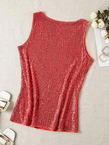 大码女士时尚性感串珠V领吊带度假装 - 紅色 - 查看 2