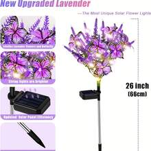 AMILL 2PCS/4PCS Solar 7-Head Lavender With Butterfly LED Garden Lights, Auto On/Off Solar Powered Outdoor Decorative Lighting Weather-Resistant Floral Pathway Lights For Wedding Christmas Halloween Party Decor, Festive Lighting, Lawn Lights - 暖白色 - 查看 2