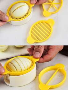 4pcs Plastic Multi-Function Egg Cutter, Household Egg Slicer, Peeled Egg Divider, 3-In-1 Cutting Tool For Boiled Egg, Salted Egg - White Yellow - View 4