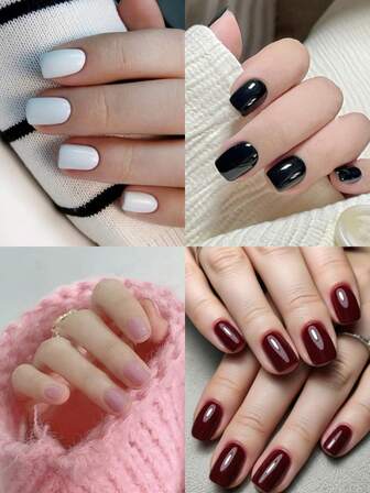 96 st korta fyrkantiga pressnaglar, moderiktiga och enkla enfärgade lösnaglar, i kombination med gelélim och nagelfilar, lämpliga för kvinnors dagliga sammankomster och festivaler.