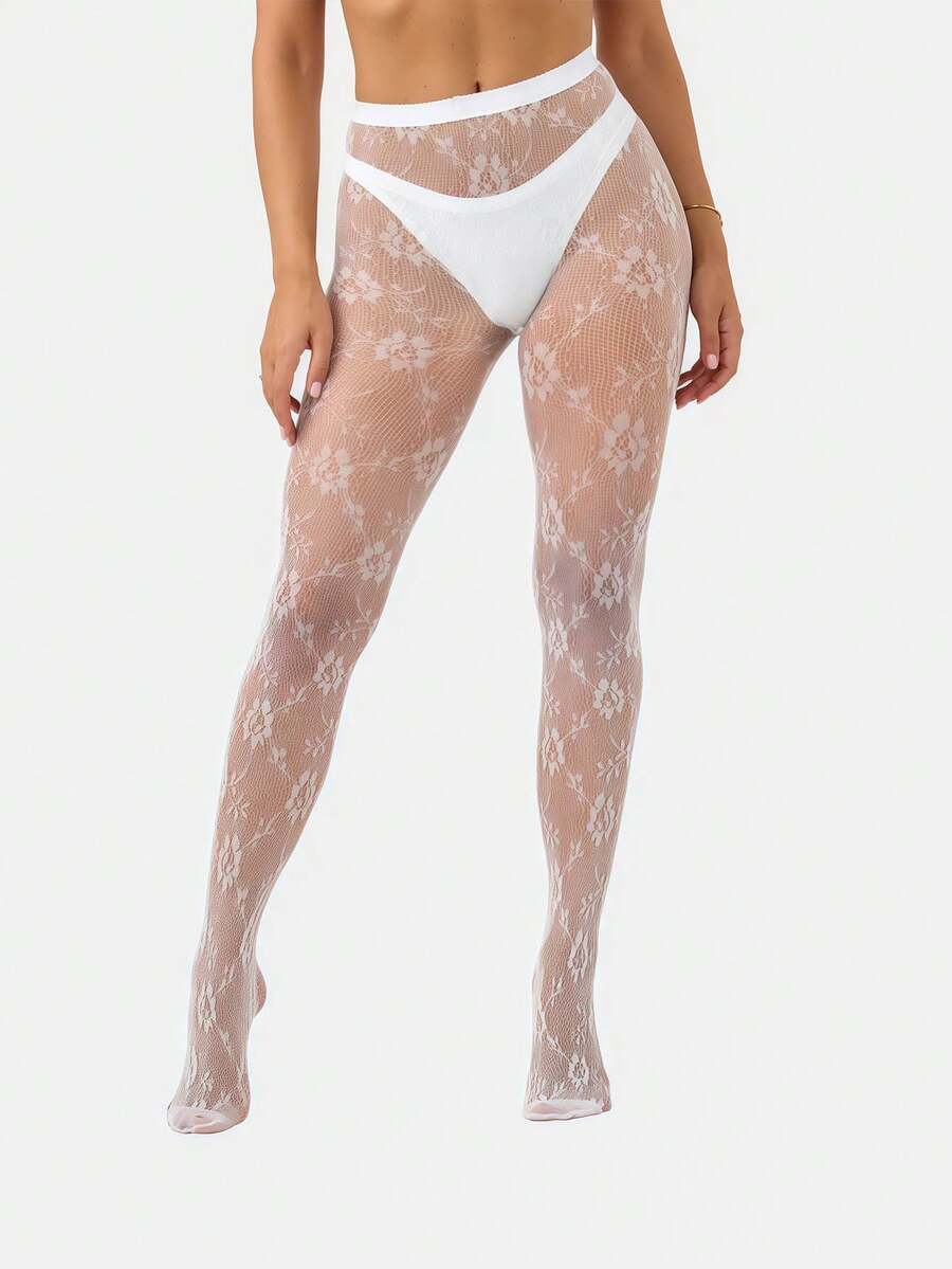 1 Cặp quần tất ren hoa cho nữ, tất lưới, quần bó cạp cao ôm sát, cỡ lớn, phù hợp cho nhiều dịp khác nhau