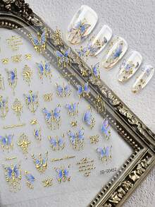 2 piezas/1 pieza Pegatinas de arte de uñas con relieve 5D de mariposa, pegatinas de uñas con diseño de mariposa dorada con brillo, calcomanías de arte de uñas para decoración de uñas, accesorios de uñas autoadhesivos para mujeres y niñas, pegatinas de uñas de mariposa de concha colorida estilo rococó - Multicolor - Ver 4