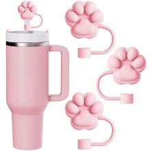 3Pcs Cute Cat Paw Straw Toppers For  30&40 Oz Tumbler - Reusable Pink Silicone Straw Covers - 彩色 - 查看 6