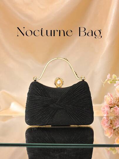 1 Stück glänzende schwarze Schleife Dekor Mini Box Clutch Tasche, elegante Luxus Strass verzierte Abendtasche, charmante Party Handtasche, geeignet für Modeparty/Abschlussball/romantische Hochzeit/Geburtstag, kann als Geschenk gegeben werden, abnehmbarer Schultergurt enthalten