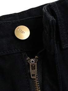 Young Boy's Black Wide Leg Cargo Jeans, Multi-Pocket Design, Adjustable Waist, Casual Denim Workwear Pants, Back To School - Black - View 6